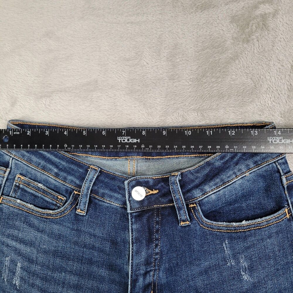 Oneso Wide Leg Jeans Womens 28 Blue Med Wash Relaxed Distressed Stretch Denim - Picture 6 of 10